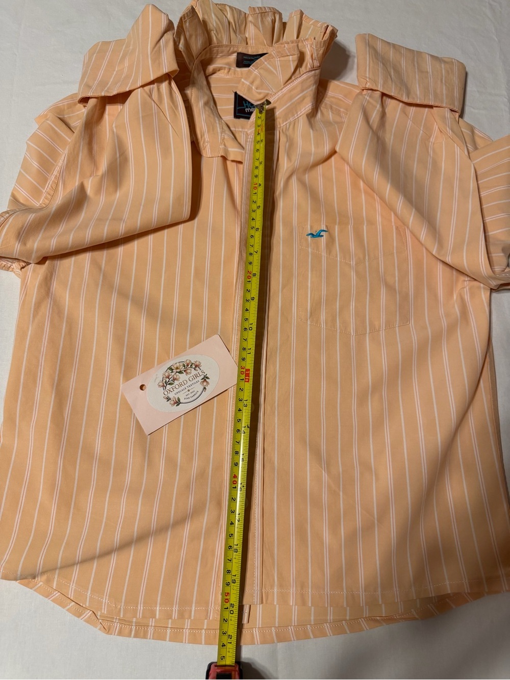 Hollister Peach and White Striped Button-Up Shirt Upcycled with ruffle collar. M - Picture 6 of 6